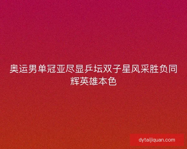 奥运男单冠亚尽显乒坛双子星风采胜负同辉英雄本色