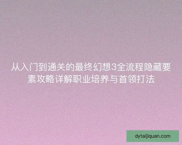 从入门到通关的最终幻想3全流程隐藏要素攻略详解职业培养与首领打法