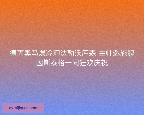 德丙黑马爆冷淘汰勒沃库森 主帅邀施魏因斯泰格一同狂欢庆祝